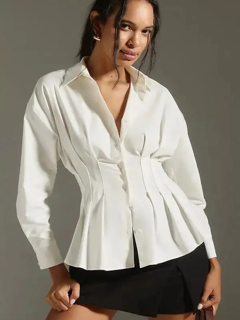 Exquise Anthropologie NWT Tobie Pleated Waist Blouse White XS